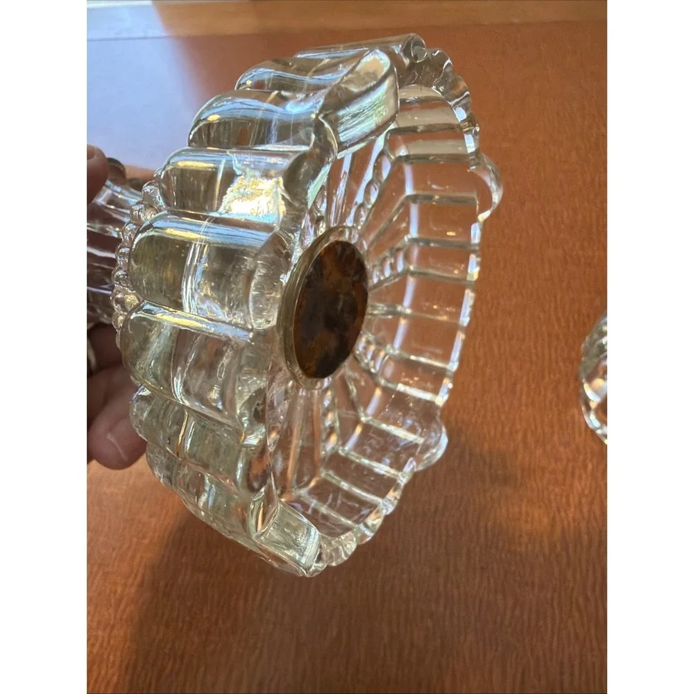 Vtg 1950's Art Deco Cut Glass Pair Of Candlestick Holders 4